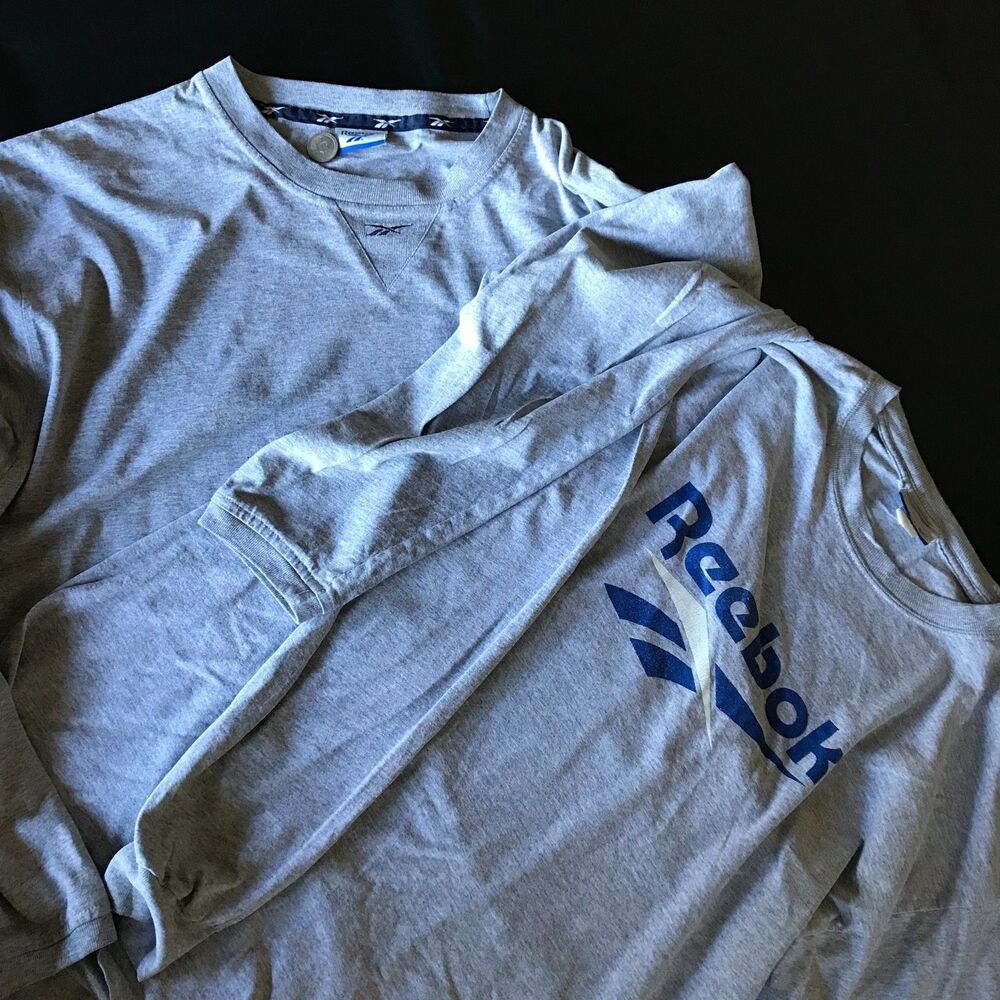 Lot of 2 Vintage Reebok Shirt Mens XL Gray Long Sleeve Skater Streetwear Y2K 90s